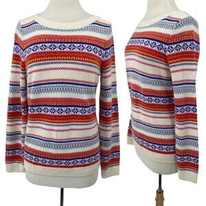 Talbots Pullover Sweater Fair Isle Stripe Patterned Lambs Wool NEW Womens Medium